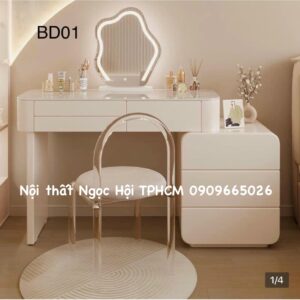 Bàn Trang Điểm Hiện Đại BD01 – Thiết Kế Tinh Tế, Tông Hồng Phấn Dễ Thương