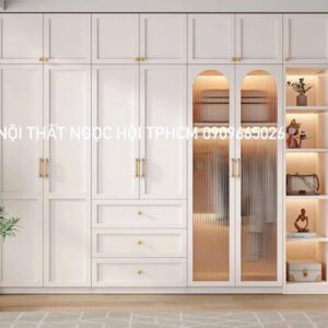 Tủ quần áo tân cổ điển phối cánh kính vòm – Đẳng cấp và tinh tế cho không gian sống