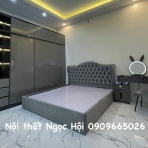 Combo phòng ngủ hiện đại với tủ quần áo cánh lùa và giường bọc nệm sang trọng