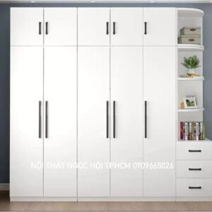 Tủ quần áo màu trắng 6 cánh hiện đại – Thiết kế tối giản, tiện nghi tối đa