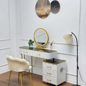 Bàn Trang Điểm Tân Cổ Điển Mặt Kính Đen – Sang Trọng & Đẳng Cấp