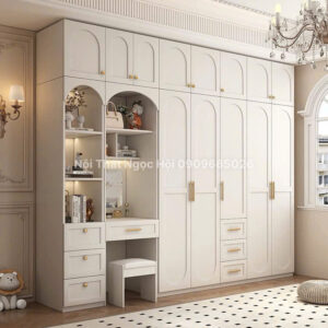 Tủ Quần Áo MDF Phủ Melamin Kết Hợp Bàn Trang Điểm Phong Cách Tân Cổ Điển