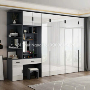 Tủ Quần Áo MDF Phủ Melamin Kết Hợp Bàn Trang Điểm Hiện Đại