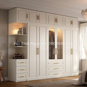 Tủ Quần Áo MDF Phủ Melamin Kết Hợp Kệ Trang Trí Thiết Kế Sang Trọng