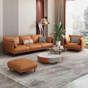 Bộ sofa da hiện đại màu nâu bò – Đẳng cấp và tinh tế cho phòng khách sang trọng