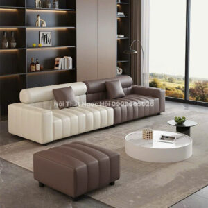Sofa da phối màu nâu - kem cao cấp – Sang trọng và đẳng cấp cho phòng khách hiện đại