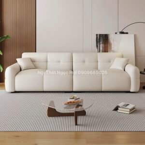 Sofa da màu kem bo tròn – Tối giản hiện đại, sang trọng