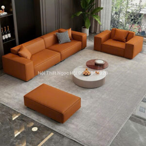 Sofa da màu nâu thiết kế khối tối giản – Tinh tế & thời thượng cho không gian sống hiện đại