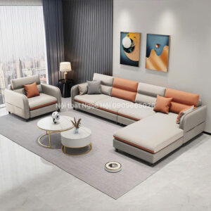 Sofa góc chữ L hiện đại phối cam – xám: Lựa chọn lý tưởng cho không gian trẻ trung, tiện nghi