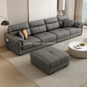 Sofa da màu xám đậm kiểu dáng hiện đại – Đẳng cấp cho phòng khách sang trọng