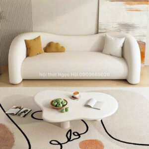 Sofa bo cong vải nỉ trắng phong cách Hàn Quốc – Tối giản nhưng tinh tế