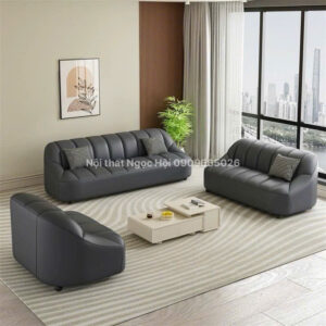 Bộ sofa da màu xám đậm 3-2-1 – Thiết kế trẻ trung, đẳng cấp cho không gian hiện đại