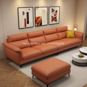 Sofa da cao cấp màu cam đất – Hiện đại, đẳng cấp cho phòng khách sang trọng