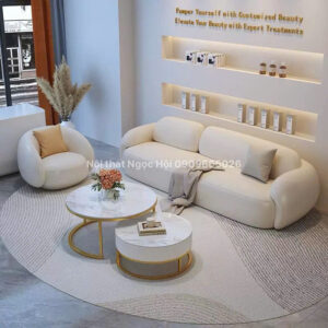 Sofa bọc nỉ kem dáng cong mềm mại – Tinh tế và ấm áp cho không gian hiện đại