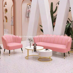 Sofa hồng da cao cấp dáng sò
