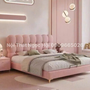 Giường Ngủ Bọc Vải Hồng Pastel