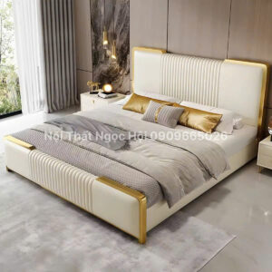 Giường Ngủ Da Cao Cấp Phối Viền Vàng – Hiện Đại & Tinh Tế