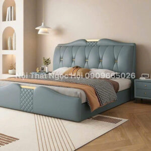 Giường Ngủ Bọc Da Màu Xanh Rêu – Sang Trọng & Tối Giản