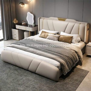 Giường Ngủ Bọc Da Hiện Đại Màu Kem Vàng – Đẳng Cấp & Tinh Tế