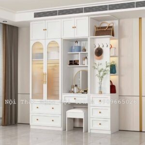 Tủ Quần Áo Kết Hợp Bàn Trang Điểm & Kệ Treo Túi – Thiết Kế Đa Năng, Sang Trọng