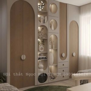 Tủ Quần Áo Kết Hợp Kệ Trang Trí Hình Tròn