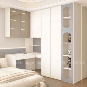 Tủ Quần Áo Kết Hợp Bàn Học – Thiết Kế Thông Minh, Màu Trắng Pastel Hiện Đại