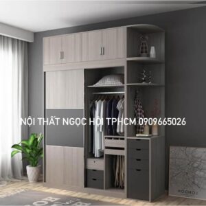 Tủ Quần Áo Cửa Lùa Hiện Đại Kèm Kệ Trang Trí – Tiết Kiệm Không Gian, Đa Năng