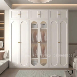 Tủ Quần Áo Cửa Vòm Kết Hợp Kính Mờ Sang Trọng – Gỗ MDF Cao Cấp