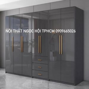 Tủ Quần Áo Gỗ MDF Màu Xám Đen – Thiết Kế Hiện Đại, Sang Trọng