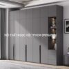 Tủ Quần Áo Gỗ MDF Màu Xám Hiện Đại – Thiết Kế Kèm Kệ Trang Trí Sang Trọng