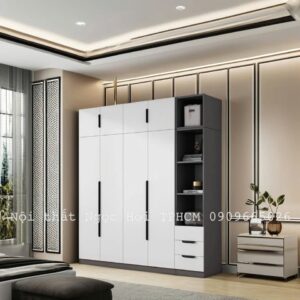 Tủ Quần Áo Gỗ MDF Cửa Mở Hiện Đại 4 Cánh – Thiết Kế Sang Trọng, Tối Ưu Không Gian