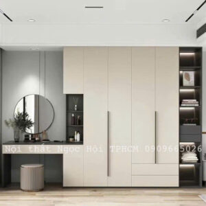 Tủ Quần Áo Gỗ MDF Kết Hợp Bàn Trang Điểm – Thiết Kế Đa Năng, Hiện Đại