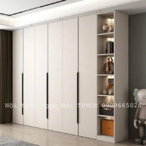 Tủ Quần Áo Cửa Mở 5 Cánh Kèm Kệ Trang Trí – Phong Cách Hiện Đại Tối Giản