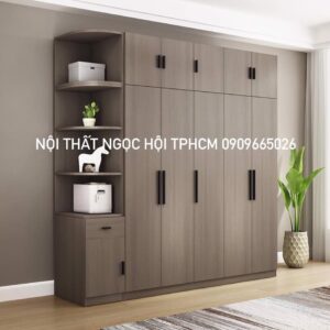 Tủ Quần Áo Gỗ Công Nghiệp 5 Cánh Hiện Đại Kèm Kệ Góc Trang Trí Tiện Lợi