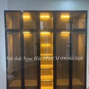 Tủ Quần Áo Cánh Kính Khung Nhôm Kết Hợp Tủ Trưng Bày Có Đèn LED Cao Cấp