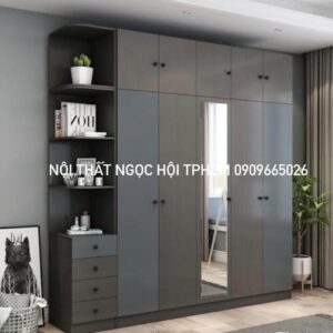 Tủ Quần Áo Hiện Đại Kết Hợp Kệ Trang Trí Và Gương Soi Toàn Thân Tiện Lợi
