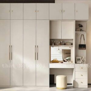 Tủ Quần Áo Liền Bàn Trang Điểm Màu Kem Hiện Đại Tối Ưu Không Gian