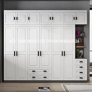 Tủ Quần Áo Cánh Mica Phào Chỉ Hiện Đại Màu Trắng Có Hộc Kéo Và Kệ Trang Trí