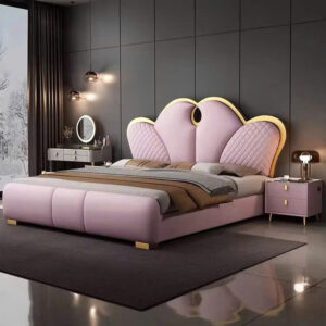 Giường Ngủ Thiết Kế Sang Trọng Hình Cánh Thiên Thần Bọc Nhung Màu Hồng Pastel