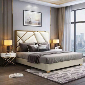 Giường Ngủ Bọc Da Hiện Đại Khung Mạ Vàng – Thiết Kế Tối Giản, Tinh Tế Chuẩn Phong Cách Châu Âu