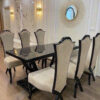 Bộ Bàn Ăn Mặt Đá Đen 6 Ghế Lưng Cao Sang Trọng – Phong Cách Tân Cổ Điển