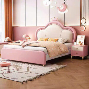 Giường Bé Gái Công Chúa Hồng Pastel – Đầu Giường Hình Vương Miện Dễ Thương