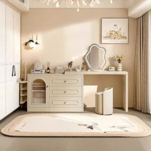 Bàn Trang Điểm Tông Be Hiện Đại Kèm Gương Sóng Độc Đáo Sang Trọng