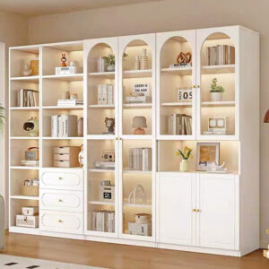 Tủ Trưng Bày Kính Cong Cao Kịch Trần – Tủ Trang Trí Sách Decor Đa Năng Phòng Khách