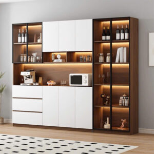 Tủ Bếp Mini Kết Hợp Tủ Rượu – Thiết Kế Gỗ Đa Năng Màu Trắng Nâu Sang Trọng