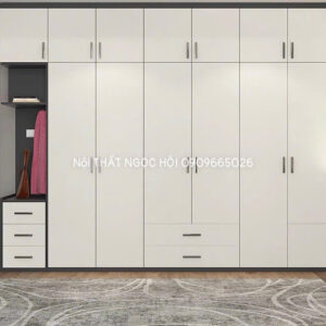 Tủ quần áo hiện đại màu kem phối viền đen – sang trọng và tối giản