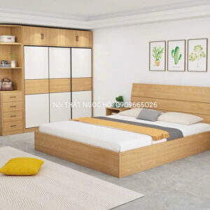 Bộ tủ quần áo và giường ngủ gỗ công nghiệp – Thiết kế hiện đại, tiện nghi cho không gian sống