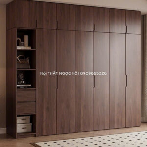 Tủ quần áo gỗ công nghiệp màu nâu sậm – sang trọng, bền đẹp theo thời gian