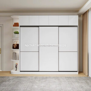 Tủ quần áo cửa lùa màu trắng hiện đại – tối giản mà sang trọng