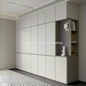 Tủ quần áo kịch trần màu xám tro phong cách tối giản hiện đại